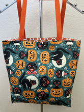 Load image into Gallery viewer, Happy Halloween; Black Cats and Jack-o-Lanterns on Grey; Pumpkins for Sale; Spooky Visit