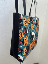 Load image into Gallery viewer, Happy Halloween Black Cats and Jack-o-Lanterns on Grey; Pumpkins for Sale; Spooky Visit
