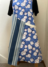 Load image into Gallery viewer, Softballs and Bats; and Baseballs on Blue - Adult, Child, and Tiny Aprons
