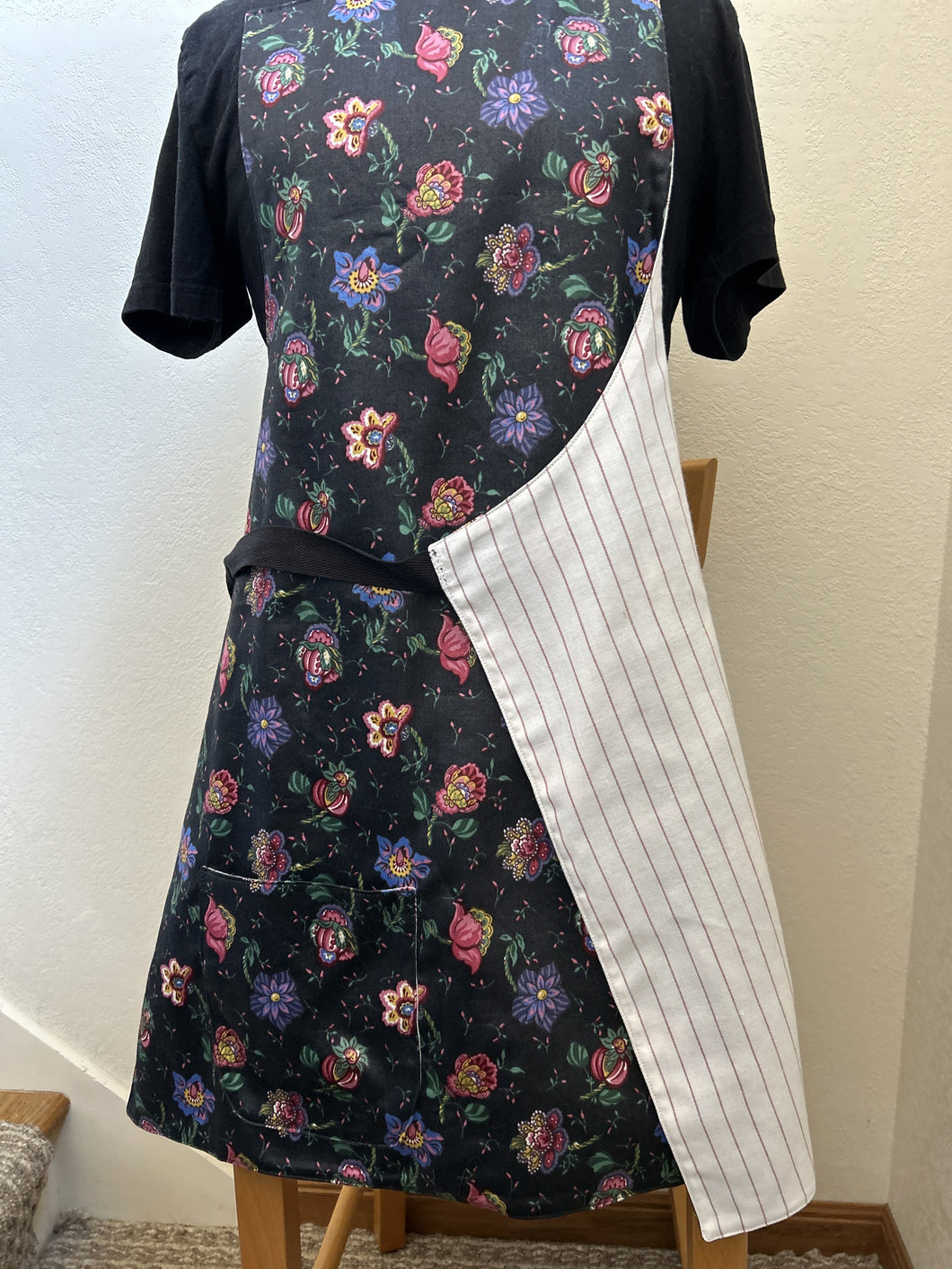 Flowers on Black Polished Cotton - Adult Aprons
