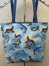 Load image into Gallery viewer, Blue Fish on White; Otters, Dolphins, Seals, and Whales
