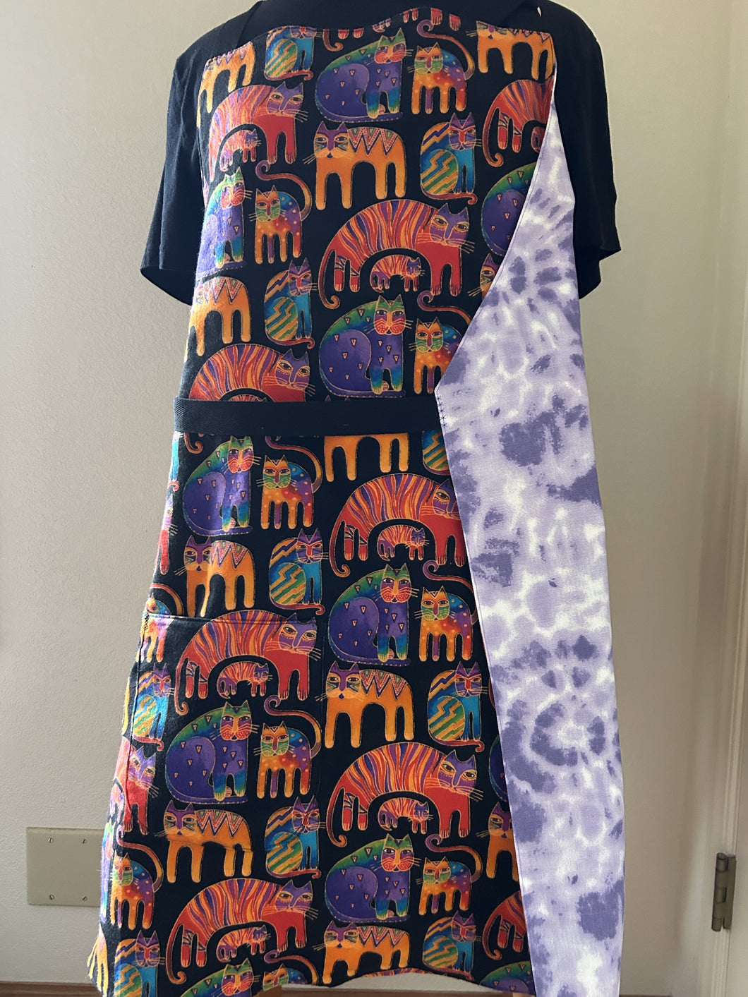 Cats -  On Bookshelves; With Hibiscus and Lilies; With Yarn; Laurel Burch Jungle Songs and Fantastic Felines- Adult Aprons and Other Sizes