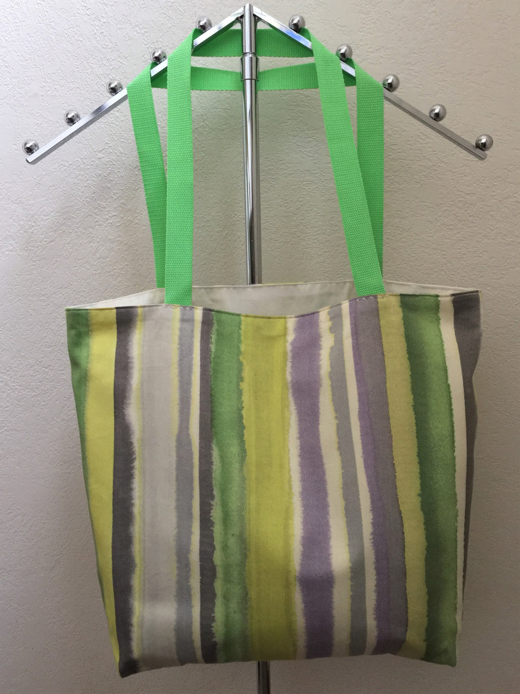 Artistic Streak – Green, chartreuse, lavender, grey, and cream stripes