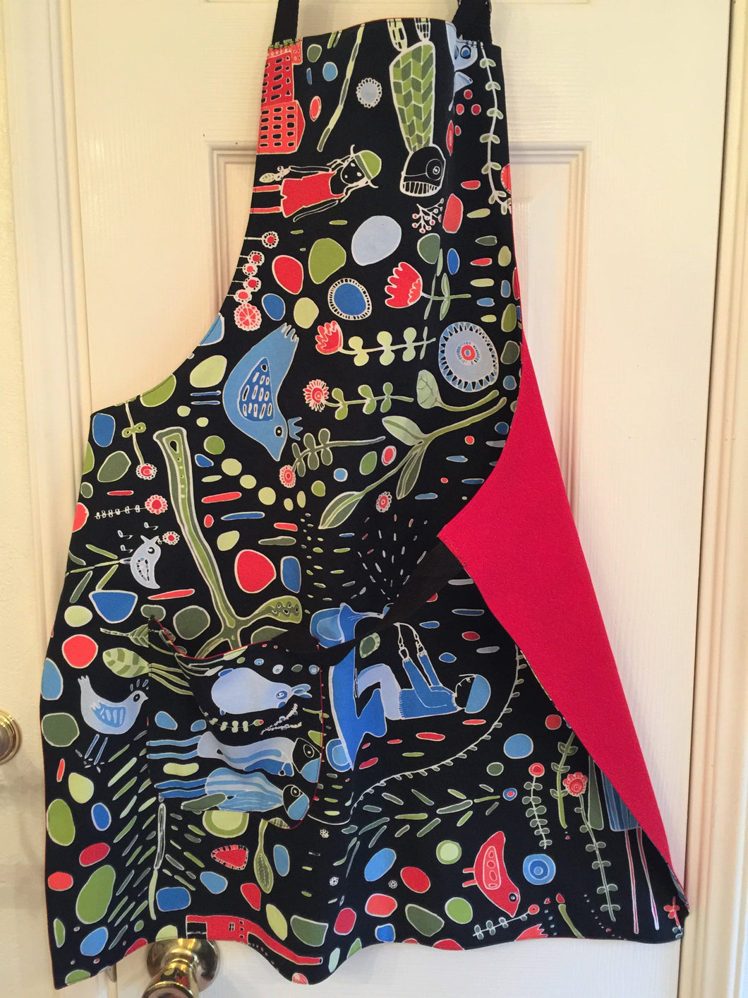 Colorful Print on Black – Adult and Child Aprons