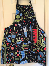 Load image into Gallery viewer, Colorful Print on Black – Adult and Child Aprons
